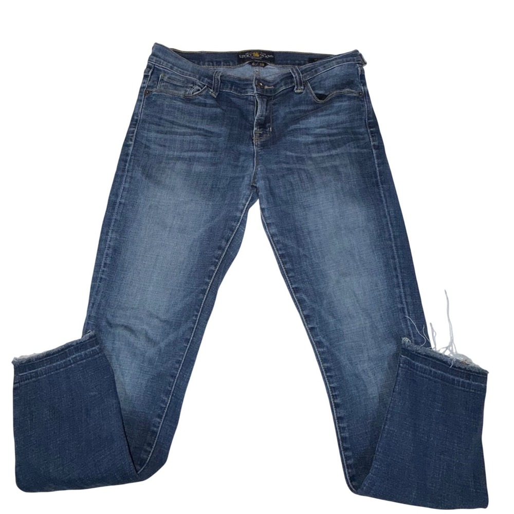 Lucky Brand Brooke Capri Jeans Womens 6/28 Blue Denim Raw Hem Stretch